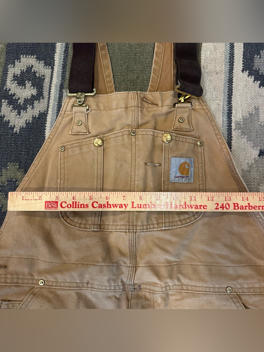 VTG Carhartt R01 Bib Overalls Mens 38 Brown Duck Canvas Double Knee Work - Picture 11 of 16